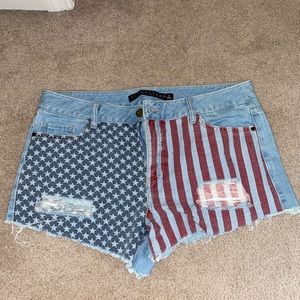 denim shorts red white and blue american flag